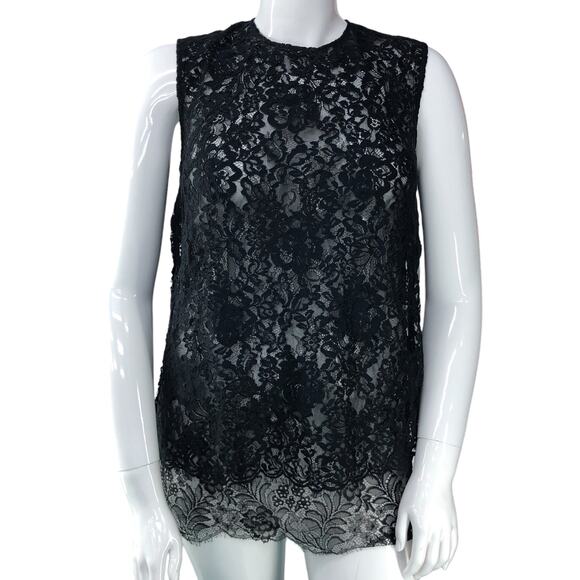 Adam Lippes Women Size 8 Lace Layered Top Tunic Length Sleeveless Black USA MADE - Picture 1 of 16